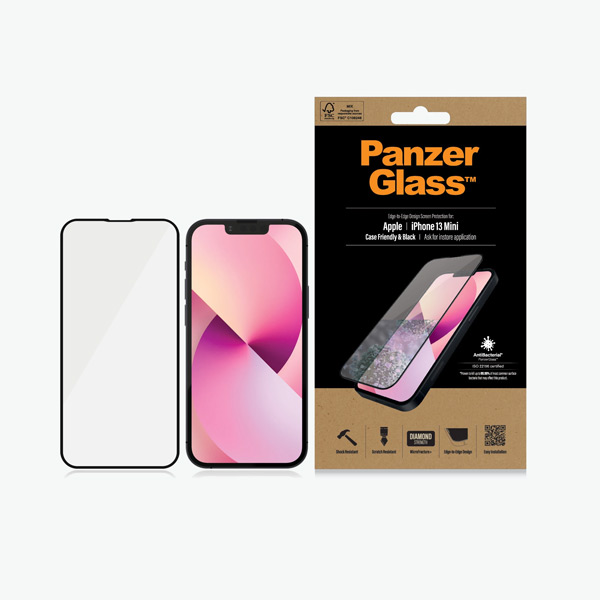 Ochranné temperované sklo PanzerGlass Case Friendly pre Apple iPhone 13 Mini, čierna