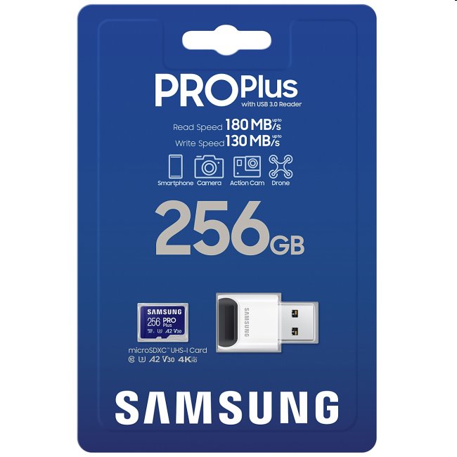 Samsung PRO Plus Micro SDXC 256 GB, USB adaptér