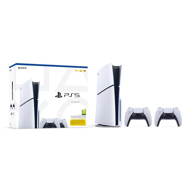 PlayStation 5 (Model Slim) + bezdrôtový ovládač PlayStation 5 DualSense, biely