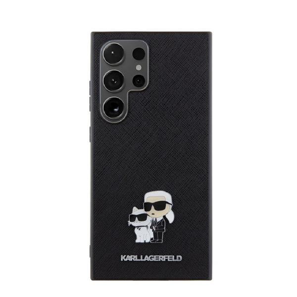 Zadný kryt Karl Lagerfeld PU Saffiano Metal Karl and Choupette pre Samsung Galaxy S24 Ultra, čierny