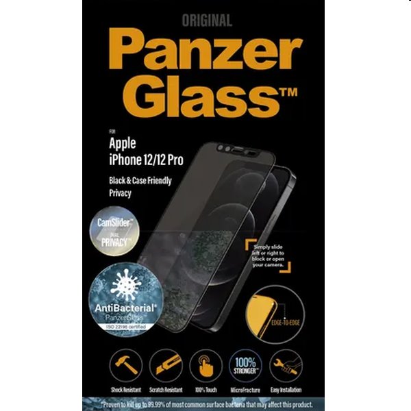 Ochranné temperované sklo PanzerGlass CamSlider AB s privátnym filtrom pre Apple iPhone 12, 12 Pro, čierna