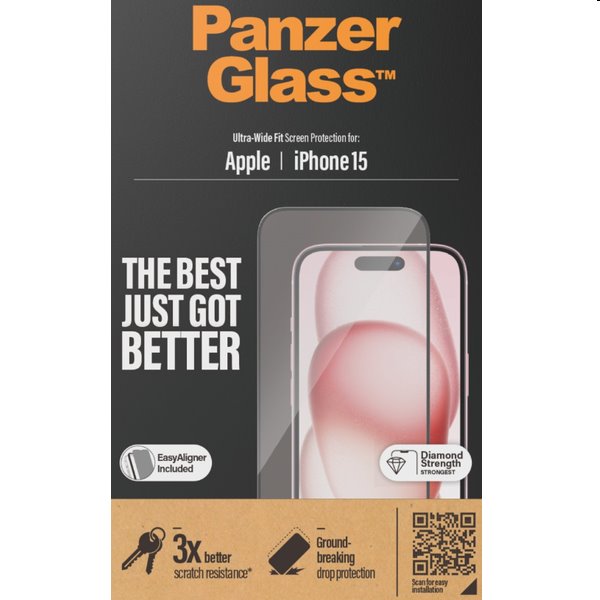 Ochranné sklo PanzerGlass UWF s aplikátorom pre Apple iPhone 15, čierna
