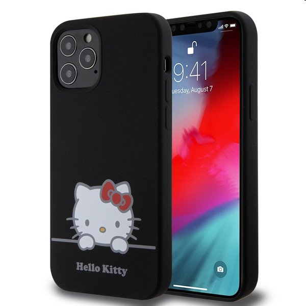 Zadný kryt Hello Kitty Liquid Silicone Daydreaming Logo pre Apple iPhone 12/12 Pro, čierna