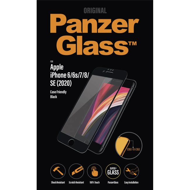 Ochranné temperované sklo PanzerGlass Curved pre  iPhone SE 20, SE 22, 8, 7, 6s, 6, čierna
