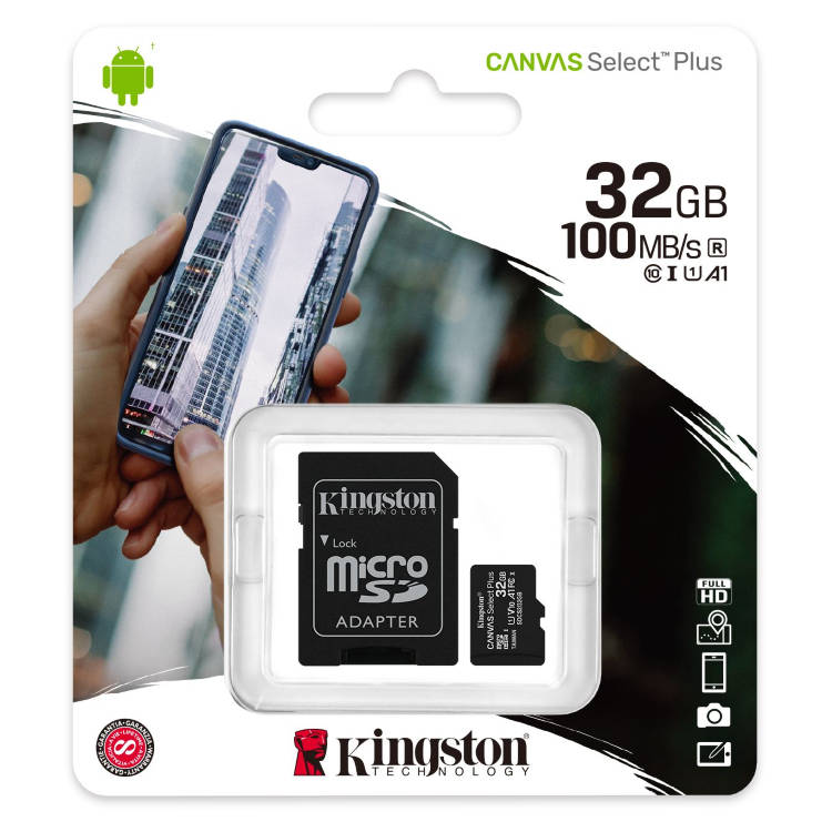 Kingston Canvas SeIect Plus Micro SDHC 32 GB , SD adaptér, UHS-I A1, Class 10 - rýchlosť 100 MB/s