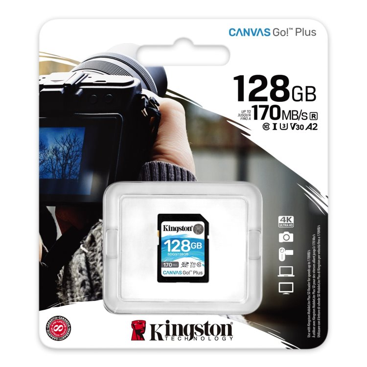 Kingston Canvas Go Plus Secure Digital SDXC UHS-I U3 128 GB | Class 10, rýchlosť 170/90 MB/s (SDG3/128 GB)