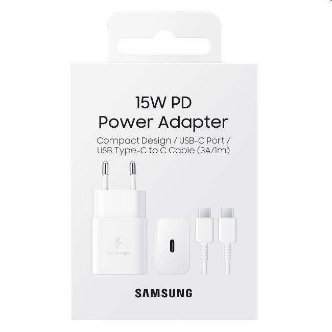 Rýchlonabíjačka Samsung 15 W s USB-C káblom, biela
