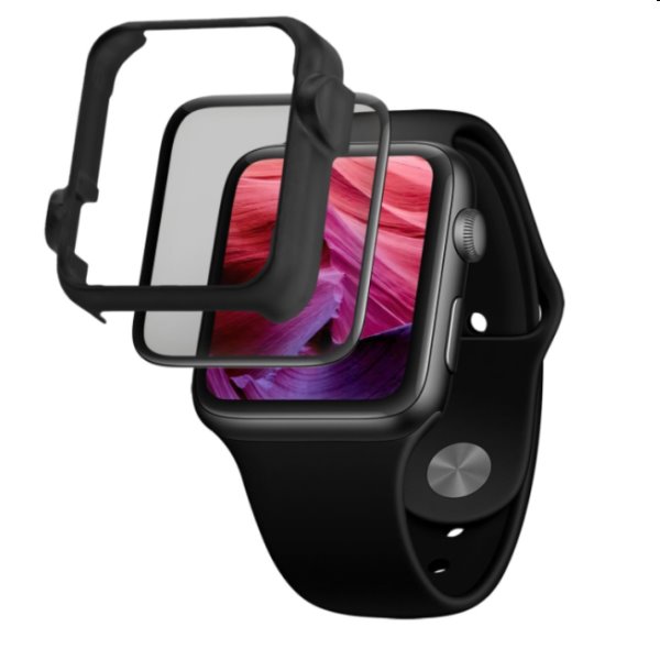 FIXED 3D Ochranné tvrdené sklo s aplikátorom pre Apple Watch 44 mm, čierna