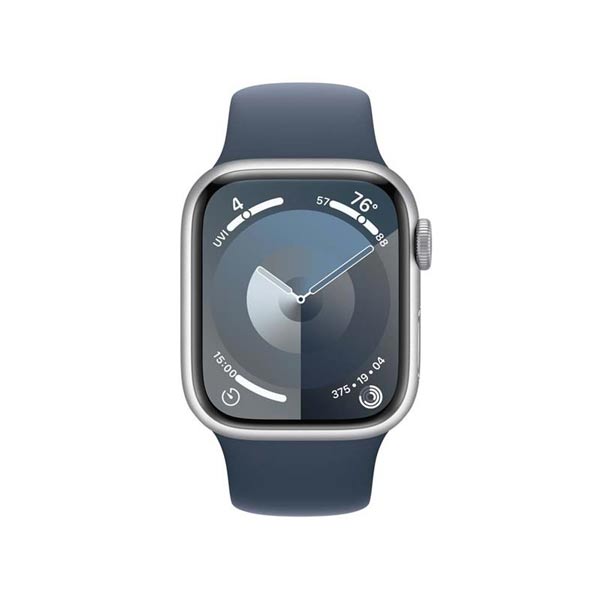 Apple Watch Series 9 GPS 41mm strieborná , hliníkové puzdro so športovým remienkom burková modrá - M/L
