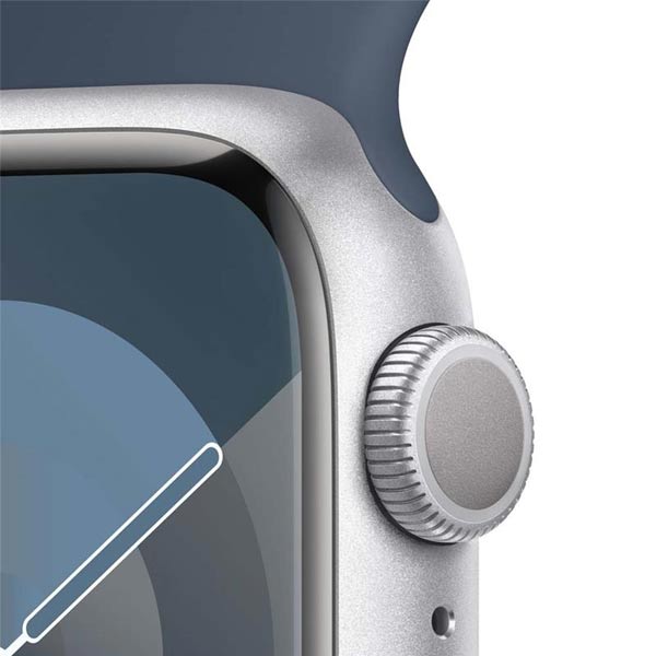 Apple Watch Series 9 GPS 41mm strieborná , hliníkové puzdro so športovým remienkom burková modrá - M/L